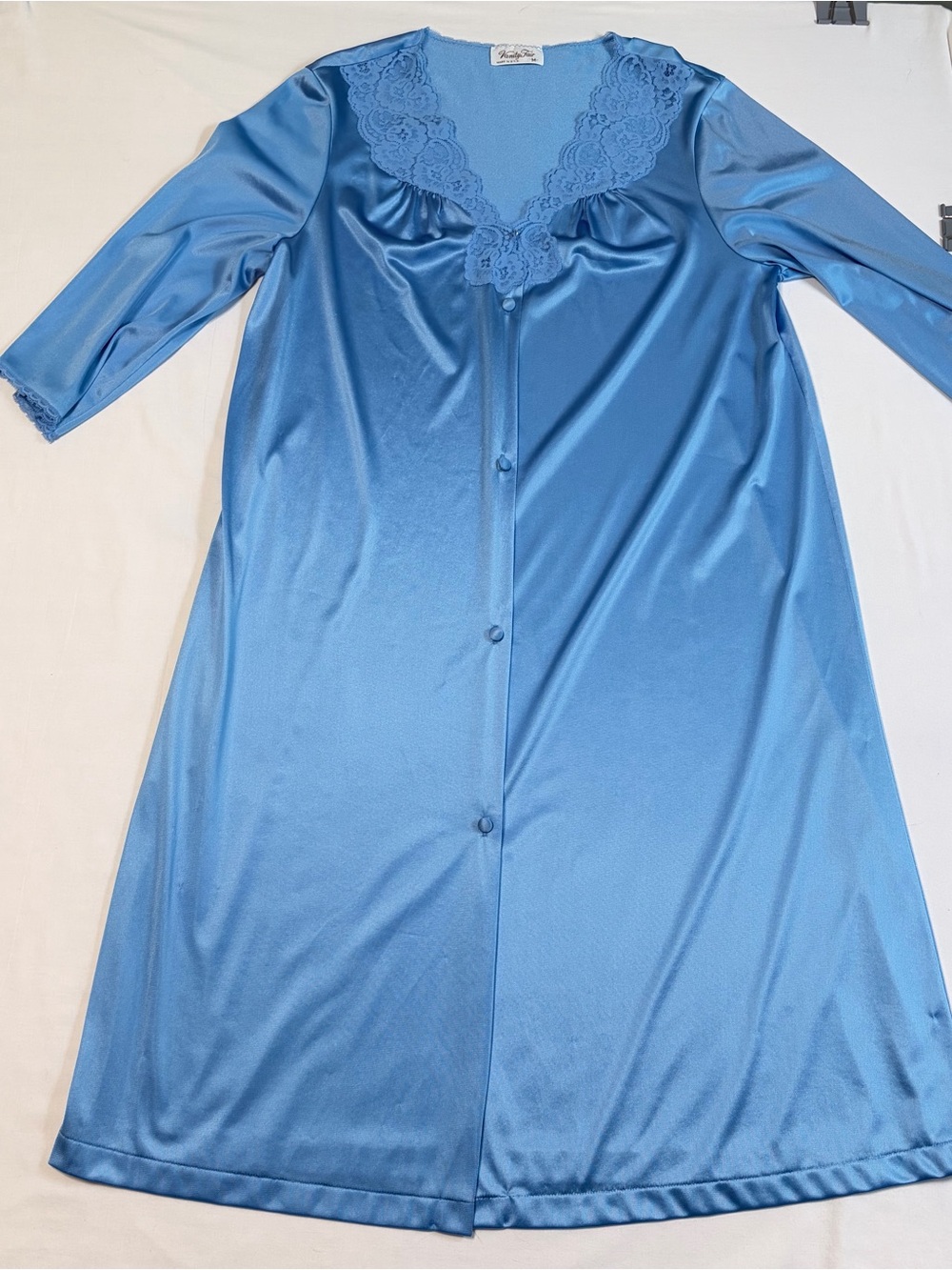 Vintage Vanity Fair Blue Robe Gown Set Lace Trim Medium Grandmacore Minimalist